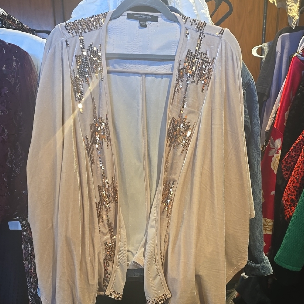 Beige Sequin Embellished Cardigan marc new york one size